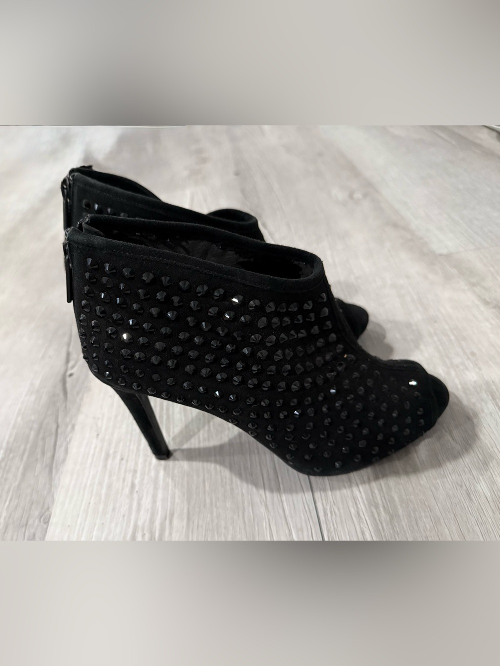 Michael Kors Dani Black Rhinestone Studded Peep-Toe Ankle Booties